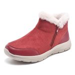 TIOSEBON Women's Winter Snow Fur Line Ankle Boots-Zipper Warm Anti-Slip On Resistant Short Booties Walking Shoes Wine 36