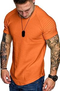 COOFANDY Men's Muscle T-Shirt Pleated Raglan Sleeve Bodybuilding Gym Tee Short Sleeve Fashion Workout Shirts Hipster Shirt, Orange, Medium