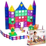 Playmags 150-Piece Magnetic Tiles Building Set – 3D Magnet Building Blocks, Creative Imagination, Inspirational, Educational STEM Toys for Kids with 1 Car
