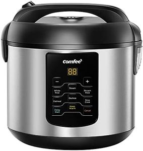 COMFEE' Compact Rice Cooker, 6-in-1 Stainless Steel Multi Cooker, Slow Cooker, Steamer, Saute, and Warmer, 2 QT, 8 Cups Cooked(4 Cups Uncooked), Brown Rice, Quinoa and Oatmeal, 6 One-Touch Programs