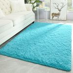 Merelax Modern Soft Fluffy Large Shaggy Rug for Bedroom Livingroom Dorm Kids Room Indoor Home Decorative, Non-Slip Plush Furry Fur Area Rugs Comfy Nursery Accent Floor Carpet 4'x6' Teal