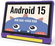 ApoloMedia Kids Tablet, 10.1 Inch HD Android 15, 64GB Storage, 8GB RAM, Eye Protection Mode, 10-Hr Battery, Parental Shockproof Case - Tablet for Kids (Purple)