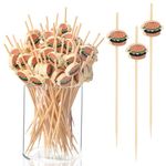 100 Pack Food Toothpicks for Appetizers, 4.7 Inch Bamboo Cocktail Picks Skewers Fruit Sticks, Fancy Toothpicks for Breakfast Sandwiches Hamburger Fruit and Parties Events