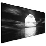 Wallfillers Black and White Tropical Ocean Sunset Canvas Wall Art - 1003-118x49cm