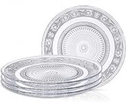 HUNGYAN Glass Snack Plate with Simple Trim, 7-Inch Bread Dish Plate, Dried Fruit Plate Dessert Plate for Home, Wedding and Party Plates, Dishwasher Safe Plates - 6 pcs, Clear.