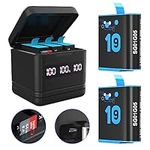 sevkumz Battery Charger for GoPro Hero 10/9, 2-Pack 2000mAh Replacement Batteries and 3 Channel Battery Charger Station(LED Power Display Screen)