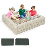 COSTWAY Kids Sandbox, 120 x 120cm Sandpit with Cover, Bottom Liner, Weather Resistant Outdoor Sand Play Station for Backyard Garden Beach (Oxide White)