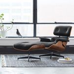 Genuine Leather Chaise Lounge Chair and Ottoman, Mid Century Modern Lounge Chair with Footstool for Living Room or Bedroom, Fixed Tilt Angle of 105° Backrest, Chair Swivelable with Durable Structure