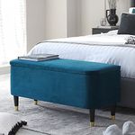 HOMECREST Clarence Dark Teal Velvet Ottoman Storage Bench pouffe Puffy Couch Settee 2 Seater Sofa for livingroom Bedroom Office (Dark Teal)