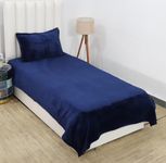 PRINDA Warm/Winter Super Soft Solid Self Stripe King Size Flat Single Bedsheet(90 x 60 Inch) with 1 Pillow Cover (18 x 28 Inch) Colour Navy Blue