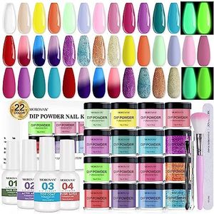 Morovan 30Pcs Dip Powder Nail Kit 22 Colors Dipping Powder Kit Starter With Base Top Coat Activator Glitter Nail Dip Powder Kit Yellow Purple French Dip Nail Kit Colorful Dip Nails Powder Starter Kit