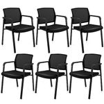 Tangkula Set of 6 Conference Room Chairs, Stackable Office Guest Chairs with Upholstered Seat, Mesh Backrest & Armrests, Waiting Room Chairs for Office, School, Lobby, Black