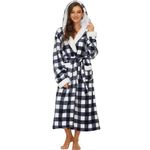 iniber Plush Robes for Women, Soft Warm Fleece Bathrobe for Women, Women's Robe with Hood Long Comfy Ladies Sleepwear