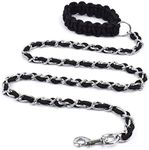 Chew Proof Dog Leash 5.5ft Heavy Duty Dog Leashes Metal Pet Chain Lead with Soft Rope Handle for Medium Large Dogs Black