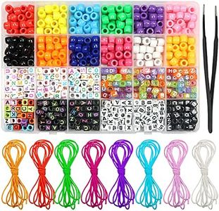 TOAOB 1020pcs Rainbow Color Acrylic Beads Set 6mm Cube Alphabet Letter Beads and Pony Beads and 8 Rolls Colourful Elastic Cords with 1 pcs Tweezer for Jewelry Making DIY Craft