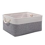 Small Storage Box with Handles, Foldable Wardrobe Baskets for Storage, Canvas Linen Storage Baskets for Clothes, Toys, Towels, Office Products (Grey and White, small)