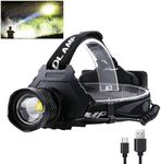 SIDARK Headlamp LED Rechargeable 100,000 High Lumens, Super Bright 9000 mAh Battery Head Torch with 5 Light Modes & IPX7 Waterproof & Zoomable, 90° Adjustable Headlamps for Camping, Fishing,