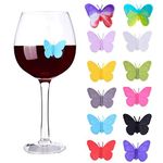 Wine Glass Charms Set of 10 Silicone Drink Glass Markers &Wine Charm Tags with Suction Cup (Set of 12 Butterfly)