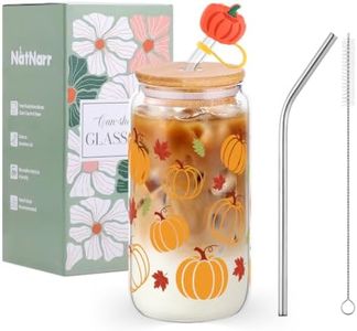 16 Oz Fall Pumpkin Glass Cup With Lid & Straws Pumpkin Gifts for Women