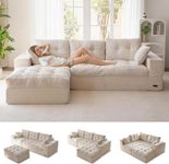 MAXYOYO 104" L Shaped Modular Sectional Sofa with Ottoman, Tufted Boneless Couch with Layered Cushion, Upholstered Flexible Module Combination Sofa, No Assembly, Beige