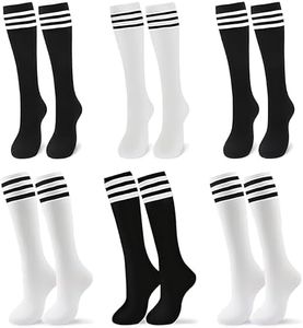 V TOWER 6 Pcs Soccer Socks Girls - Cotton Knee High Girls Soccer Socks 8-10 Years Old, Breathable & Soft, Easy to Wash - for Football, Basketball, Volleyball