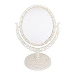 Uonlytech 1Pc Vintage Desktop Dressing Mirror Double Sided Swivel Vanity Mirror Plastic Standing Adjustable Cosmetic Mirror Small Makeup Mirror for Women Oval Beige