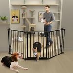 URIYKC 70" Extra Wide Baby Gate with Cat Door, Foldable Dog Gate Pet Gate for House Stairs Doorways Fireplace, Hardware Mounted Easy Walk Thru Wide Safety Gate for Dog (30" Tall, Black)