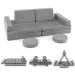 Costzon Convertible Kids Couch, Modular Folding Sofa Playset with Portable Handle, Machine-Washable Cover, Toddler to Teen Imaginative Furniture Play Set for Playroom Bedroom (10-Piece, Gray)