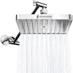 SparkPod Square Rain Shower Head with Shower Head Extension Arm - High Pressure Rain - Luxury Modern Look - No Hassle Tool-Less 1-Min Installation (11" Shower Arm Extension, Luxury Polished Chrome)