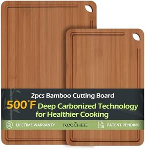Keechee Butcher Block 2-Pcs Carbonized Bamboo Cutting Board Set With Juice Groove For Meal Prep & Cheese Serving - Ideal Kitchen Gift Set of 2 (M+L)