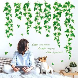 DECOWALL DS8-8046 Ivy Vines Wall Decals Stickers Kids Peel and Stick Removable Nursery Room Hanging Living Bedroom décor Green Leaves murals Leaf Art Door Flower Lambs Plants Tropical Grass