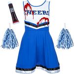 Dead Cheerleader Outfit Women with Cheerleader Pom Poms and Fake Blood - Zombie Cheerleader Halloween Costumes Adult Women - Womens Halloween Costume Adult Cheerleading Outfit Fancy Dress