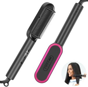 Brosse Lissante Pour Cheveux Ionique, Fer a Lisser PARWIN PRO BEAUTY, Hair Straightener Brush Avec Afficher Led, Protection Anti-Brûlure, 20s PTC Chauffage & 4 RéGlages De TempéRature Lisseur Cheveux
