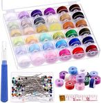 Swpeet 138Pcs 36 Colors Bobbins Sewing Thread Set with Bobbin Box, Thread Bobbins with Sewing Pins, Measuring Tape, Untwist Tool, Compatible with Brother/Babylock/Janome/Elna/Singer Embroidery Machine