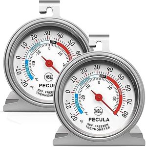 PECULA 2 Pack Refrigerator Thermometer Large Dial, Freezer Thermometer -30-30 Deg ℃/-20-80 Deg ℉, Fridge Thermometer by Stainless Steel, Thermometer for Fridge Suitable for Refrigerators and Freezers