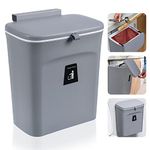 Hanging Trash Can with Lid, 9L Kitchen Bin with Sliding Lid, Plastic Cupboard Bins for Kitchen, Applicable to Cabinets, Kitchen, Motorhome, Bathroom, Bedroom, Living Room, Office