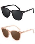 FIMILU 2 Packs Sunglasses for Women Polarized UV400 Protection Lens Big Frame Fashion Glasses Trendy Stylish Shade