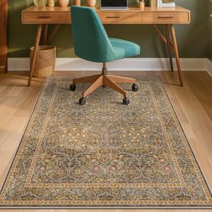 Vintage Gold Brown Office Chair Mat for Hard Wood & Tile Floors, 48x60 Non-Slip Ultra Soft Low Pile Under Desk Rug, Floor Protector for Heavy Duty Office Chair, Machine Washable, Taupe