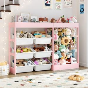 50.6"W x 39.4"H Kids Toy Organizer with Stuffed Animal Storage, Wooden