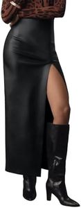 LILLUSORY Womens Faux Leather Maxi Skirts High Waisted Slit Black M