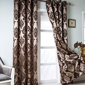 NAPEARL Damask Curtains-Fancy Jacquard Curtain Drapes for Living Room, Semi-Blackout Brown Curtains for Bedroom, Luxury Curtains 96 Inches Length (2 Panels, Each 52 x 96 Inches)