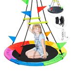 Saucer Tree Swing for Kids 40''. Circle Swings for Outside. Round Platform Rope Swing with 360 Degrees Swivel, Handles, Storage Cover, 10'' Hanging Straps. Spinner Swing.