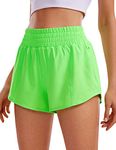 CRZ YOGA Women's High Waisted Running Shorts 2.5" - Mesh Liner Quick Dry Sports Gym Workout Shorts with Zip Pocket Neon Apple Green 14