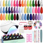 VANREESA 42 PCS Gel Nail Polish Set with Lamp Starter Kit 24 Colours Bright Spring Summer Colours Gel Nail Kit White Pink Green Blue Purple Soak Off U V Polish with Manicure Tools Gifts for Women