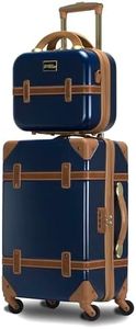 World Traveler Gatsby Vintage Style Hardside Carry-On Retro Train Case Spinner Luggage, Navy, 2-Piece Set (Tote/20-Inch)