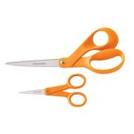 Fiskars Original Orange Handled Scissors 2-Piece Set - 5" Micro Tip Scissors and 8" Stainless Steel Scissors - Paper and Fabric Scissors for Office and Arts and Crafts Set - Orange