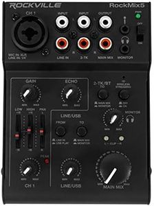 Rockville RockMix 5 Channel Pro Mixer w/USB Interface, Bluetooth, Echo, EQ