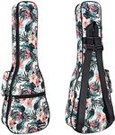 CLOUDMUSIC Ukulele Case Gig Bag Padded Backpack For Soprano 21" Inch(Soprano, Hawaii Hibiscus and Palm In White)