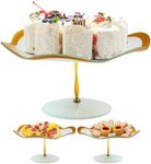 GAC Scalloped Round Cake Stand, Tempered Glass Cake Plate with Gold Trim, Elegant and Durable, Break and Chip-Resistant, Dishwasher Safe – Ideal Present - 13 Inch Cake Plate, 6 Inch High Cake Platter