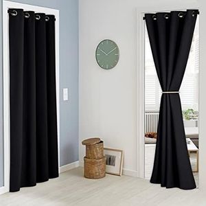PONY DANCE Doorway Curtains - 2 PCs 55 Wide by 80 in Long Temporary Insulated Blackout Room Divider Curtain for Closet Door/Home Decor Modern for Kids Nursery Bedroom Privacy, Black